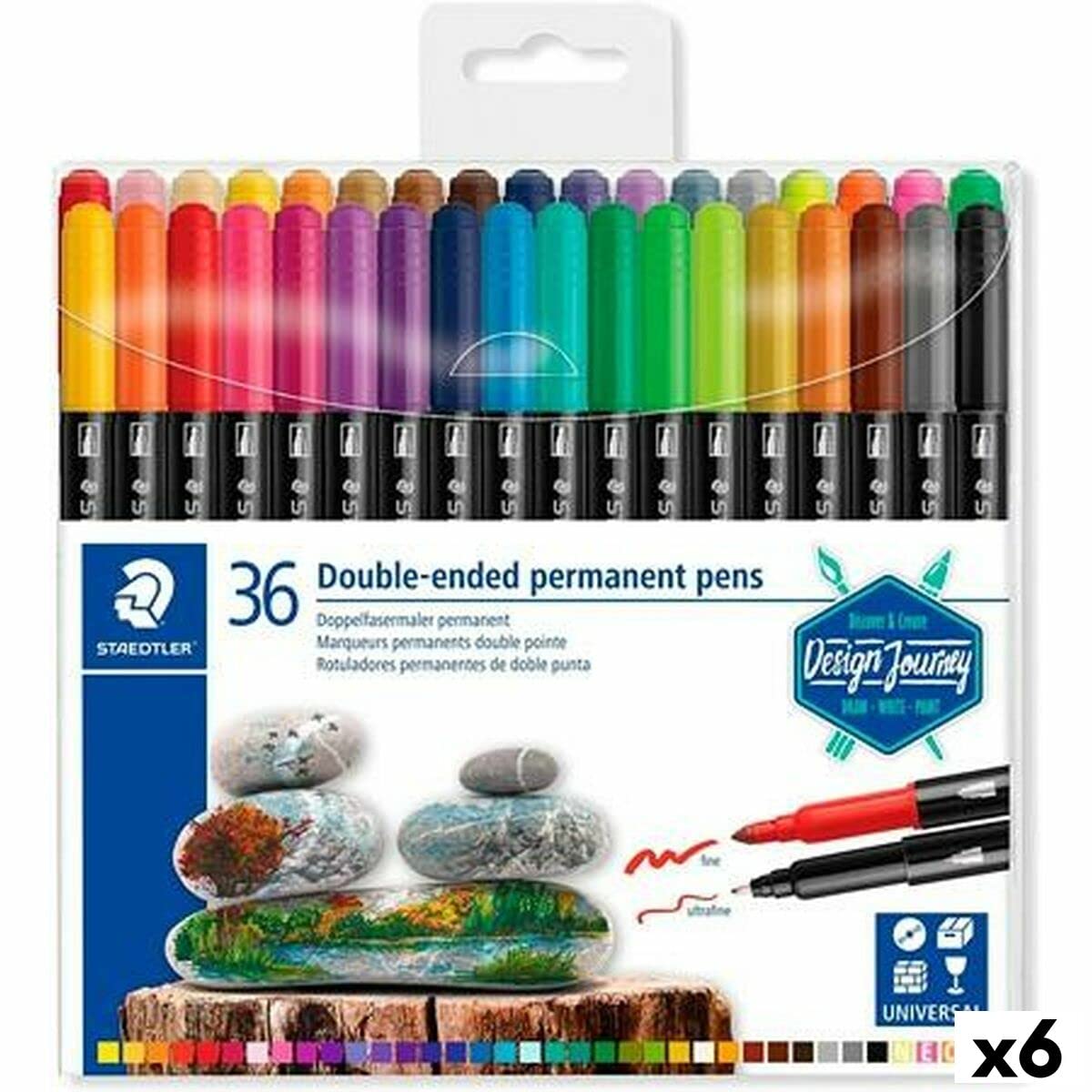 STAEDTLER Design Journey Filzstifte mit doppelter Spitze, 36 Stück, mehrfarbig (6 Stück)