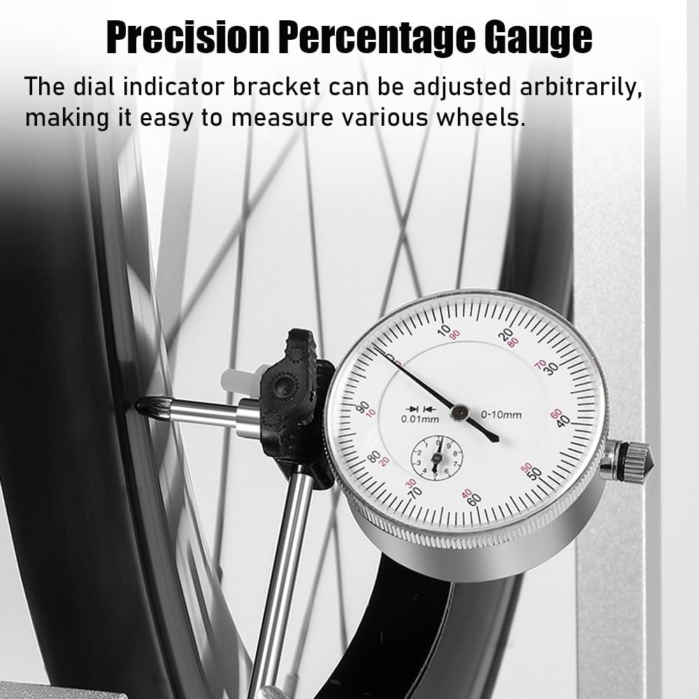 Bicycle Wheel Truing Stand, Aluminum Wheel Truing Stand with Dial Indicator Gauge for 16-29 Inch Wheels and 700C Wheels [Width 55MM-170MM]