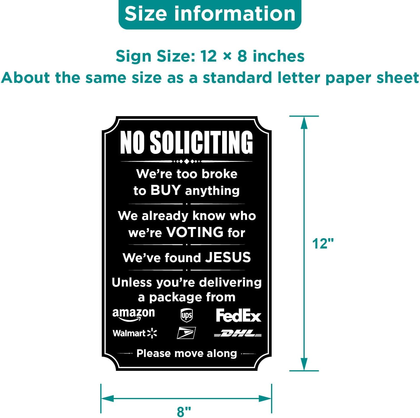 2 Pack Funny No Soliciting Sign for Front Door - Weatherproof Humorous No Soliciting Sticker for House, Self-Adhesive Vinyl Decals 12 x 8 inches - Image 3