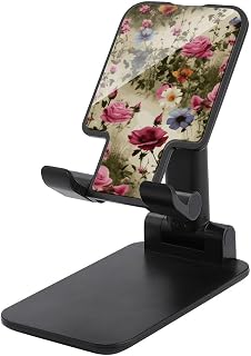 Garden Blooming Wildflowers Folding Cell Phone Stand, Smartphone Holder | Adjustable Phone Holder for Office, Portable Smartphone Stand for Home, Height Angle, Anti-Slip Cell Phone Holder black