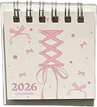 Pink Bowknot 2026 Mini Desktop Calendar Cute Decorative Planner for Girls Women Office Home Decors