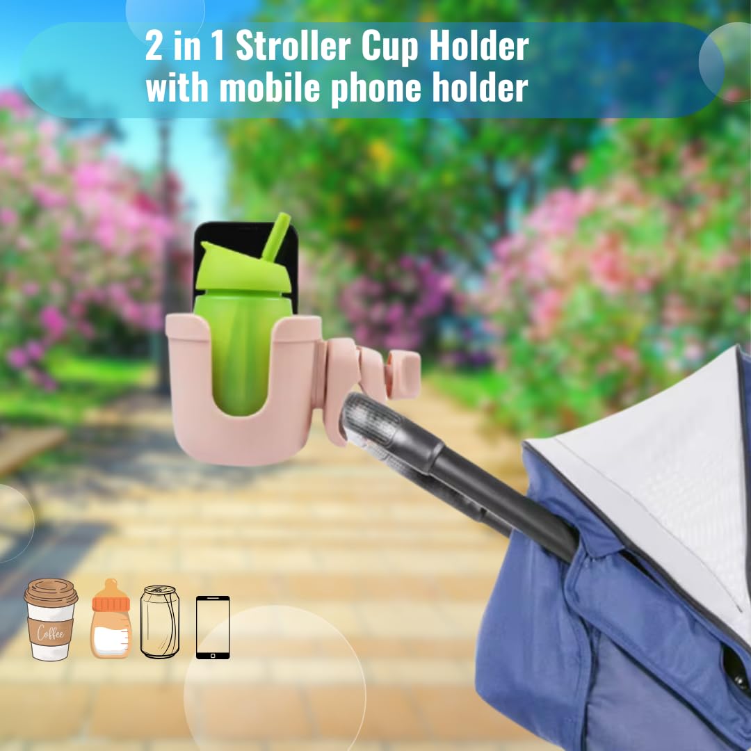 Micus - stroller cup holder universal, cup holder for pram, cup holder for wheelchair, pram coffee cup holder, universal cup holder for pram (Stroller cup holders 2 IN 1, Rose) - Image 3