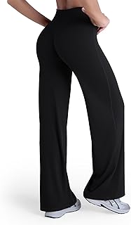 Women's Butt Lifting Wide Leg Yoga Pants High Waist Tummy Control No Front Seam Straight Leg Workout Gym Bottoms