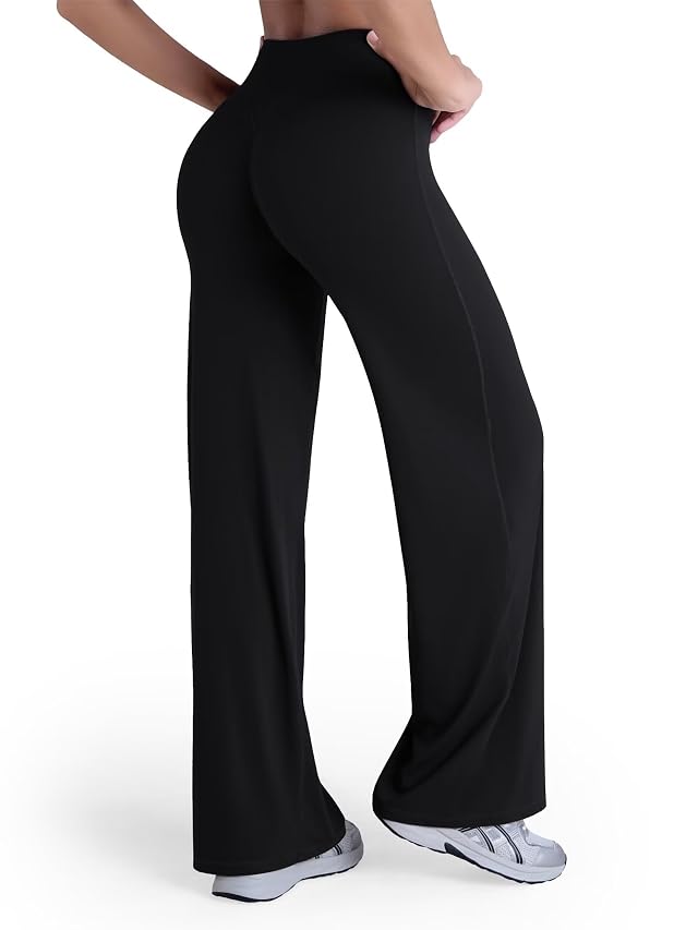 Sunzel Womens Butt Lifting Wide Leg Yoga Pants High Waist Tummy Control No Front Seam Straight Leg Workout
