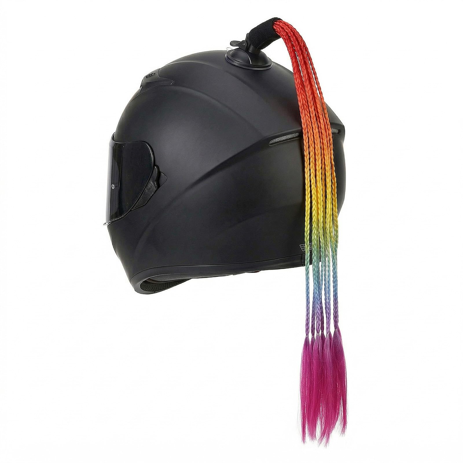 1PCS Helmet Pigtail Gradient Decoration Punk Motorcycle Helmet Ponytail Braids Hair Wig with Detachable Suction Cup for Motor Bike Bicycle Cycling Biker Riders Skateboarding Scooter Costume Cosplay