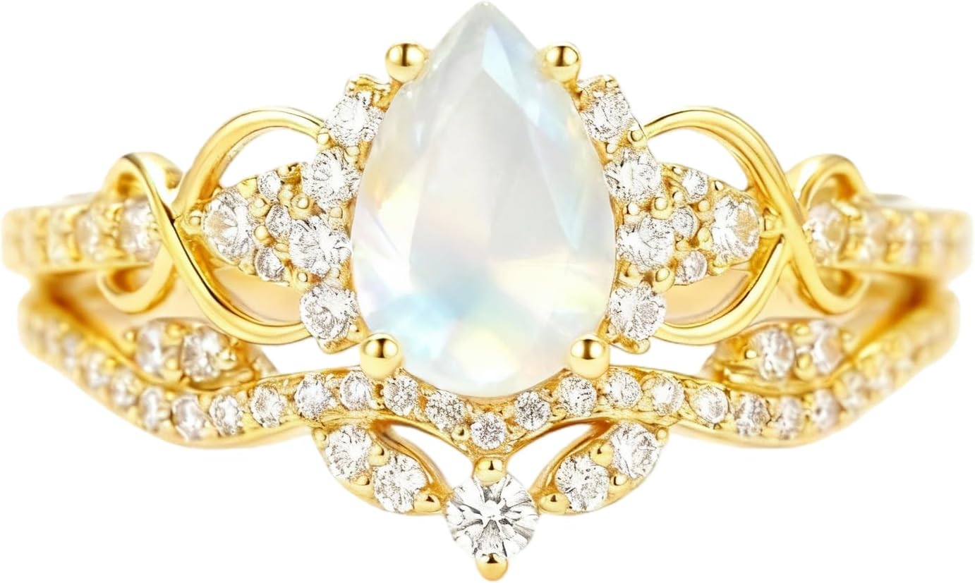 Pear Shape Birthstone Ring for Women | 1 Carat Halo Filigree Engagement, Wedding, A...