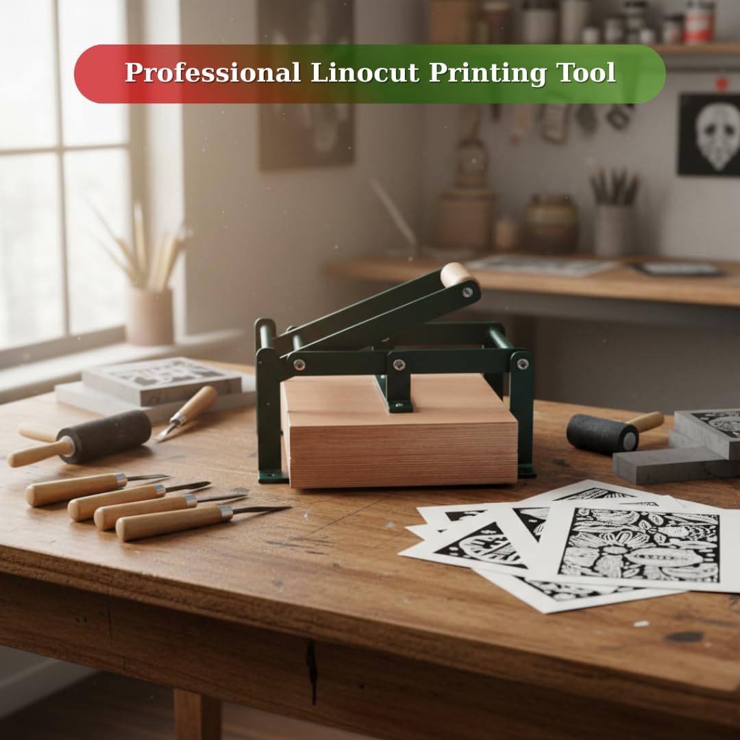 AsellPress Linocut Printing Press Machine – Beech Plywood, Compact & Durable Hand Press for Linoleum Block Printmaking, Artists, Students & Hobbyists (A3, A4, A5 Options) (A5)