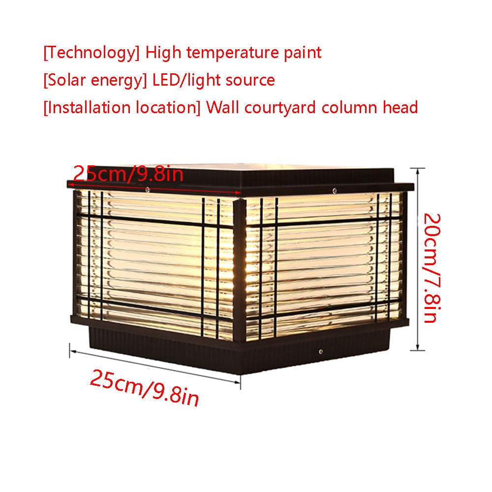 Zewnętrzna lampa solarna LED do kwadratowego ogrodzenia, odlewana szklana nasadka słupka, klasyczna aluminiowa odporna na rdzę, oświetlenie słupka