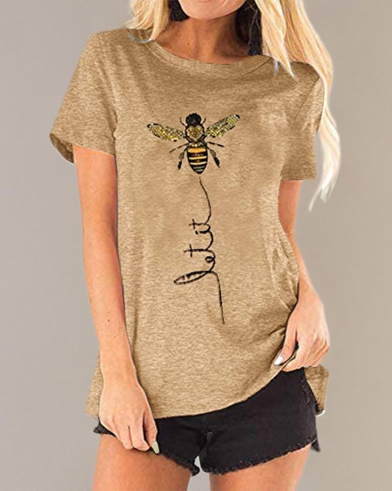 Pfvkeree Womens Cute Bee Graphic Tee Shirts Short Sleeve Let It Bee Funny Letter Print Summer T-Shirt Tops - Image 6