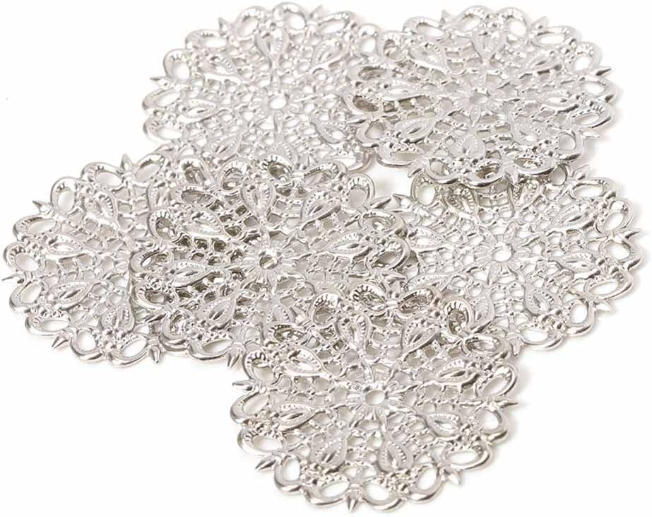 Teensery 35 Pcs Filigree Connectors Charms Pendants Round Metal Flower Filigree Pieces Retro Hollow Filigree Wraps for DIY Hairpin Necklace Earring Jewelry Making Finding - Image 4