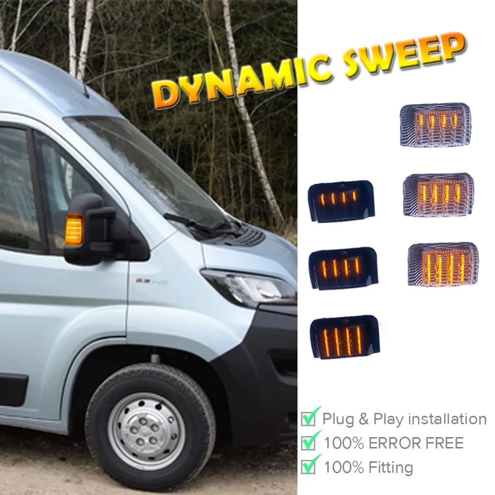 2 szt. Dynamiczny kierunkowskaz w lusterku bocznym światła do jazdy dziennej dla Fiat Ducato RAM PROMASTER PEUGEOT BOXER 2006-2019(Smoked lens)