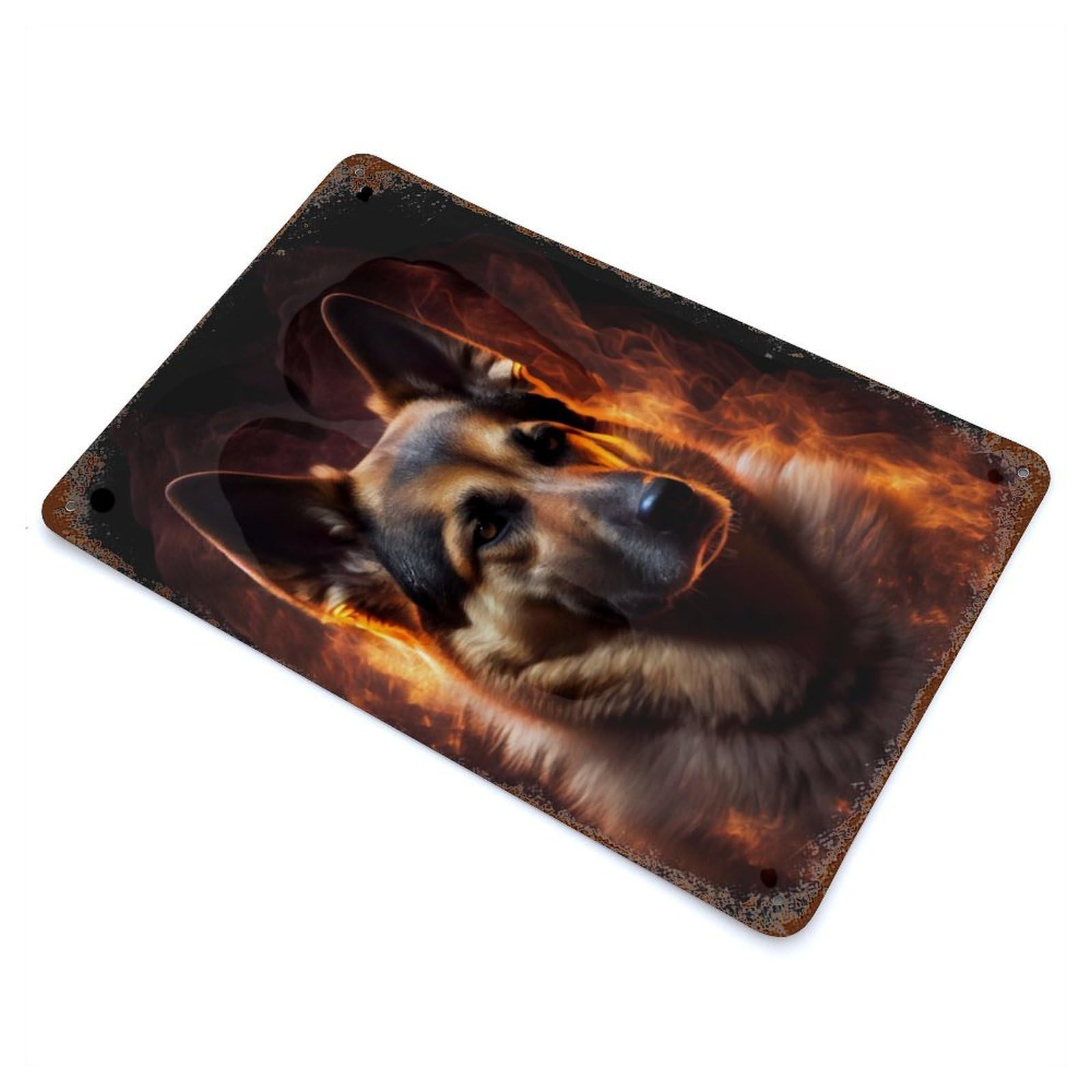 Garage Style German Shepherd Fire Vintage Rust Metal Sign 11.8"x7.9", Rustic Home Decor for Bar And Workshop