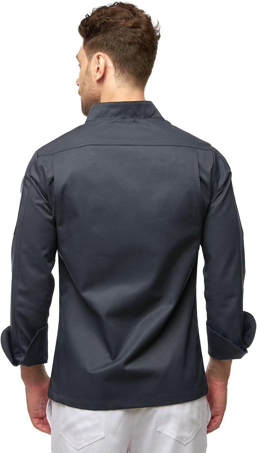 Chef Coat Jacket Men Long Sleeve easyClean Slim Fit Sleeve Pocket Kitchen Service Uniform Workwear - Image 2