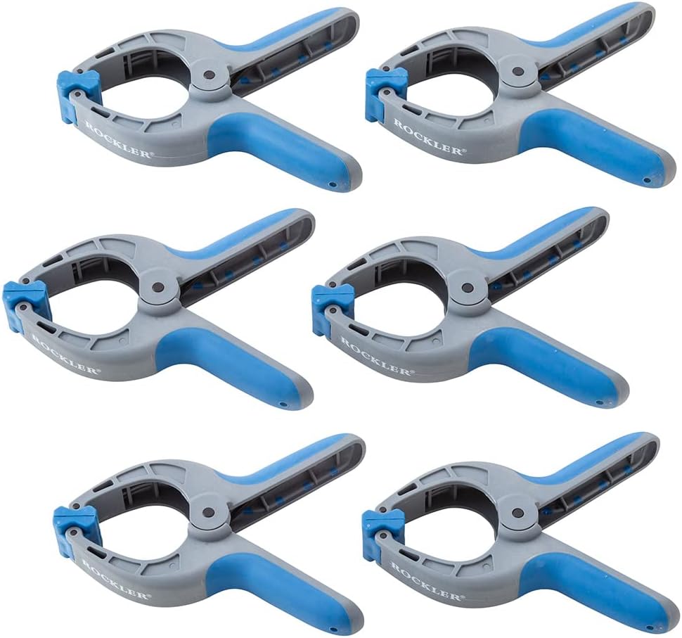 Rockler Medium Spring Clamps (Pack of 6) - Lightweight, One-Handed Woodworking Clamps Set - Secure Quick Grip Clamps w/Nylon, Rubber Overmold - Perfect Woodworking Spring Clamps for Small Workpieces