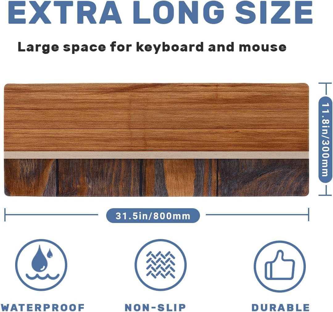 Wood Desk Mat Gaming Large Mouse Pad Rustic Wood Panel Mousepad Computer Keyboard Pad Mouse Mat Laptop Mat 31.5 x 11.8 Mouse Pads for Desk Home Office Gaming image 2
