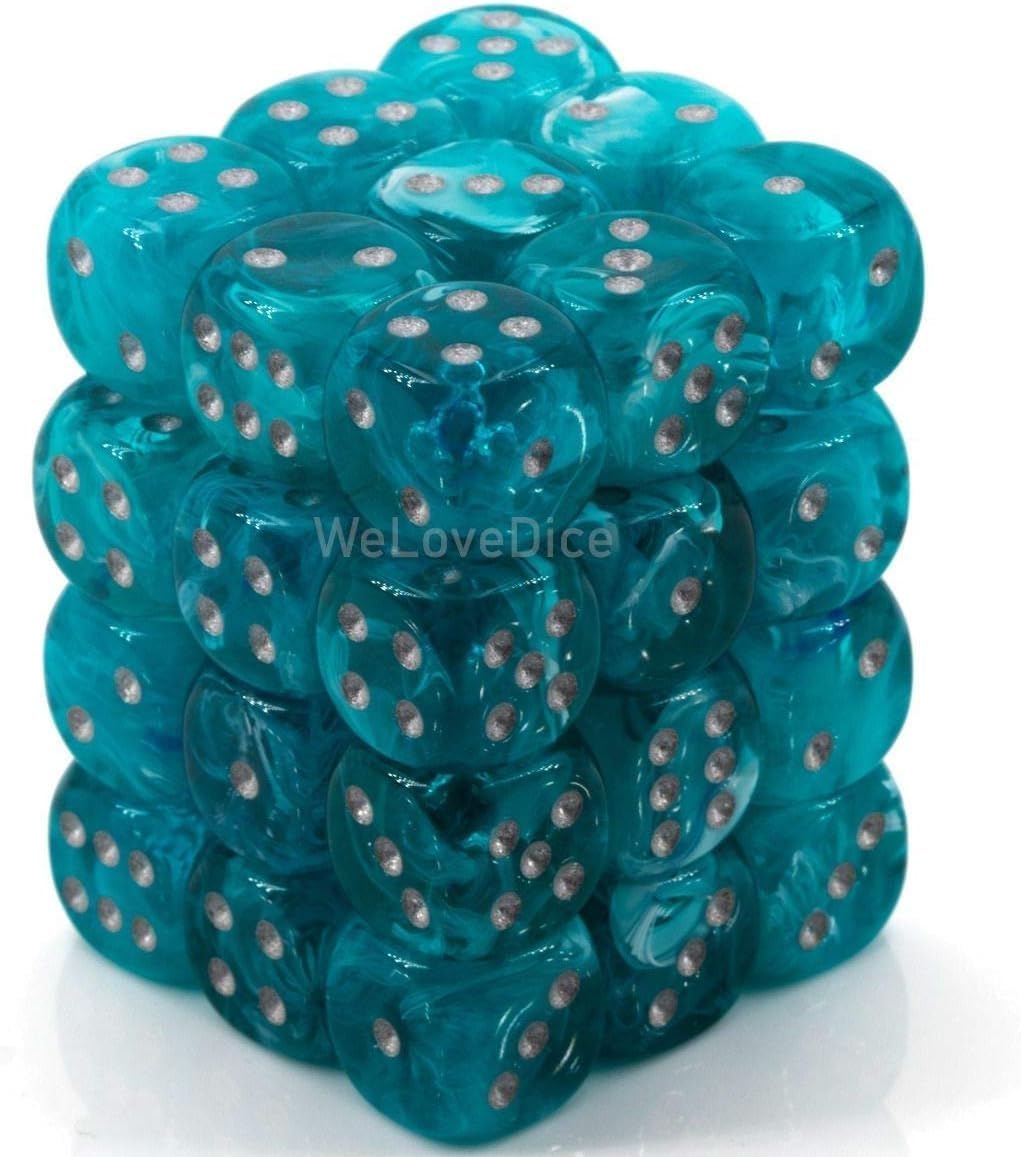 DND Dice Set-Chessex D&D Dice-12mm Cirrus Aqua and Silver Plastic Polyhedral Dice Set- for Dungeons and Dragons Dice Includes 36 Dice – D6 (CHX27865)