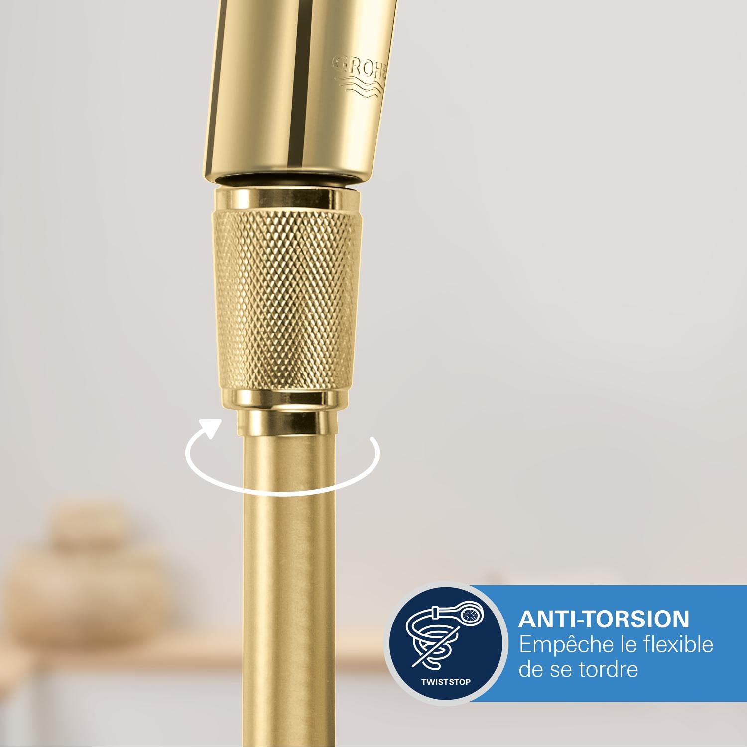 GROHE Flexible de douche salle de bains, Silverflex TwistStop, tuyau de douche 1750mm, anti-pliures, finition couleur dorée, raccord fileté universel 1/2", 28388GL0
