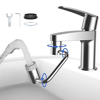MUNNAR Faucet Extender, Swivel Faucet Aerator, Large Angle Rotating Splash Filter Faucet, Bathroom Sink Sprayer Attachment, for Portable Washing