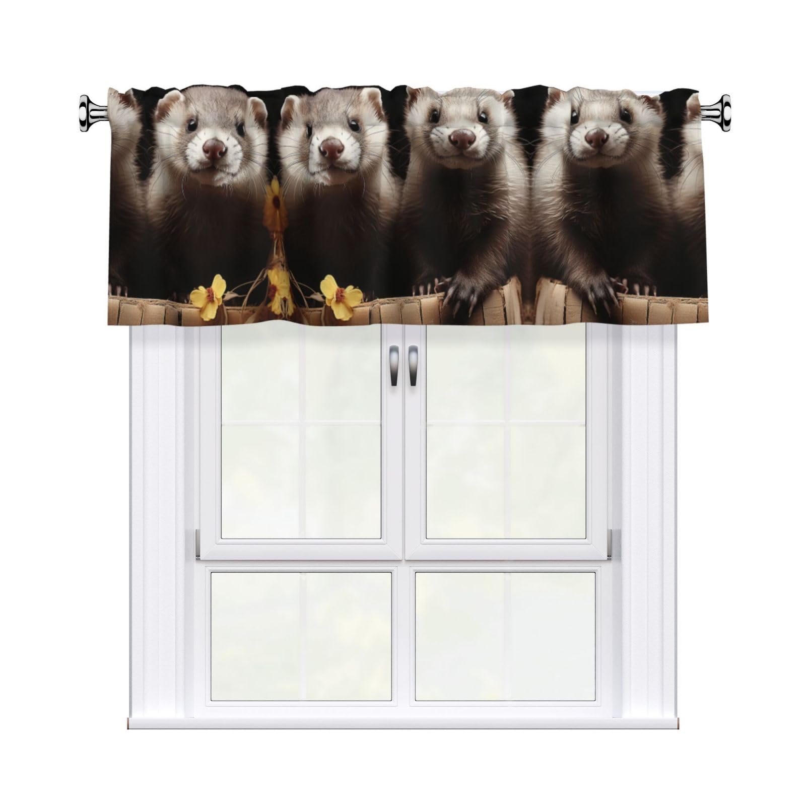 BTCOWZRV Ferrets Curtain Valance for Windows,Kitchen Window Curtains Blackout Drapes Window Treatments Decorative Rod Pocket Short Curtain for Living Room Bedroom,54" W x 18" L