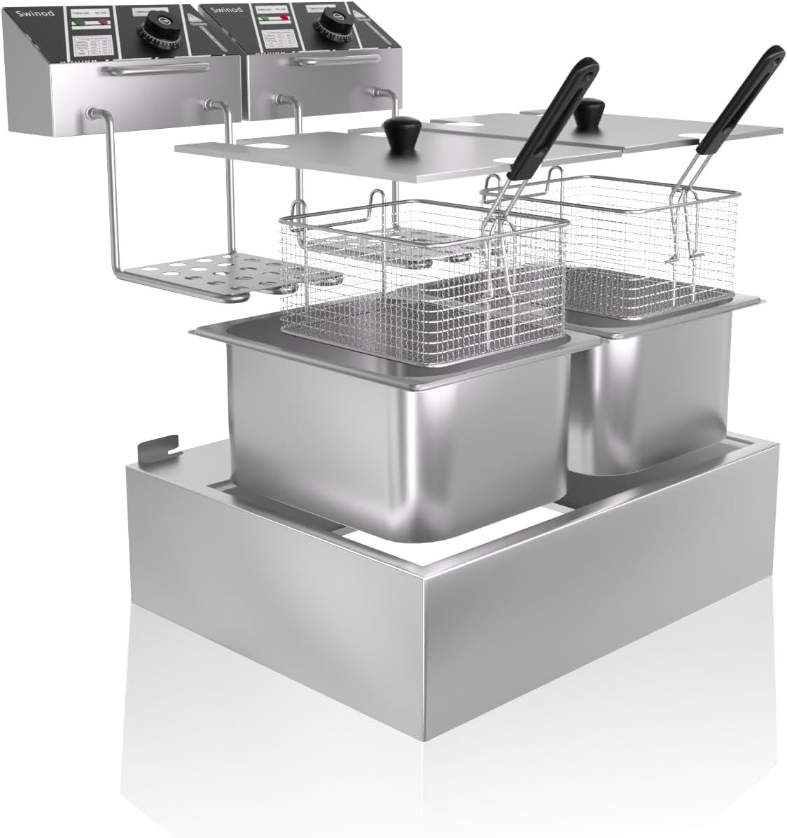 Commercial Deep Fryer with Baskets, 3400W 12.7QT/12L Thickened Stainless Steel Countertop Electric Oil Fryer, Large Capacity with Temperature Control, silver