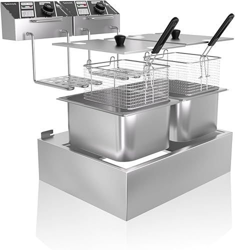 Miniatura 8 de Freidora comercial profunda con cestas, 3400W 12.7QT12L de acero inoxidable engrosado para mostrador, freidora eléctrica de aceite de gran capacidad