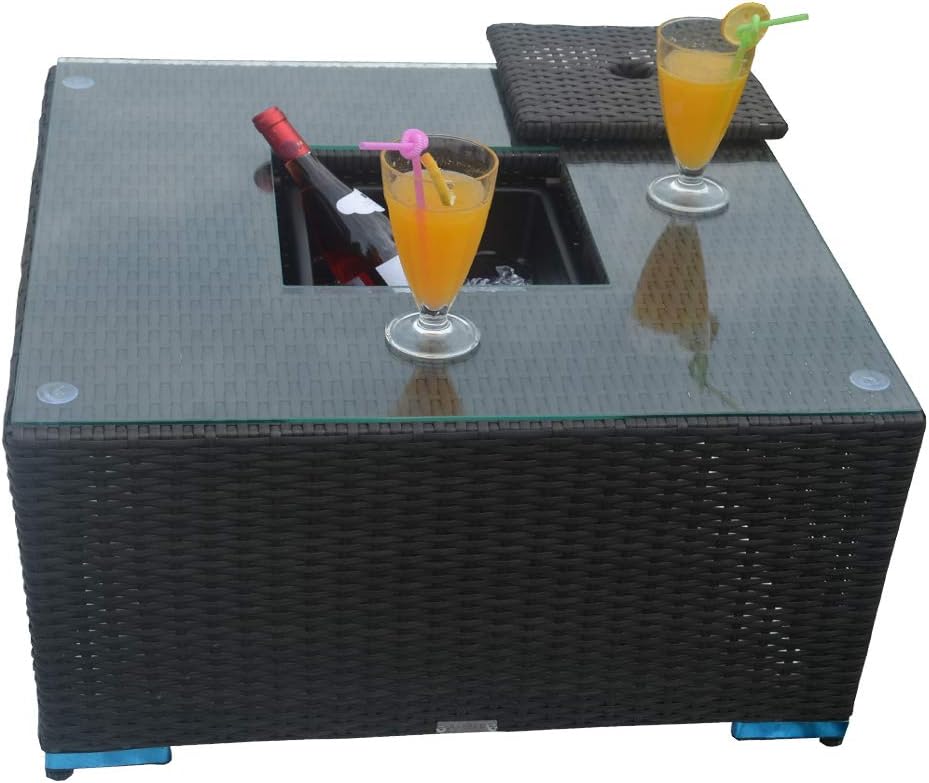 Direct Wicker Outdoor Square Cooler Table Patio Wicker Bar Table with Ice Bucket-Black Wicker