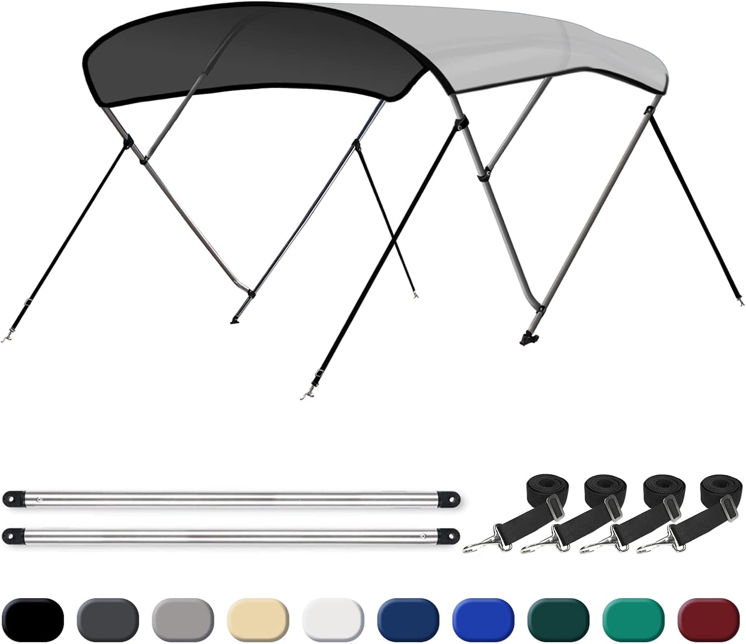 Leader Accessories Grey 3 Bow Bimini Boat Tops Includes Hardwares with