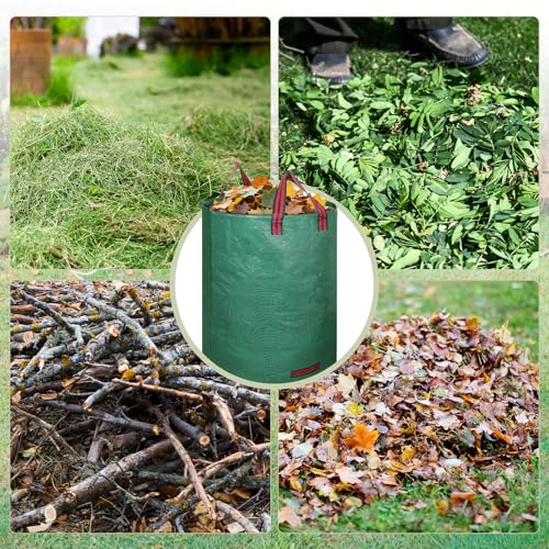 Dntorx Gartensack 2x500L, Stabiler Gartenabfallsack mit Griffen Selbststehend Laubsack Wasserdicht Faltbar Wiederverwendbar aus Polypropylen-Gewebe 150GSM für Grünschnitt Gras Laub Gartenabfälle