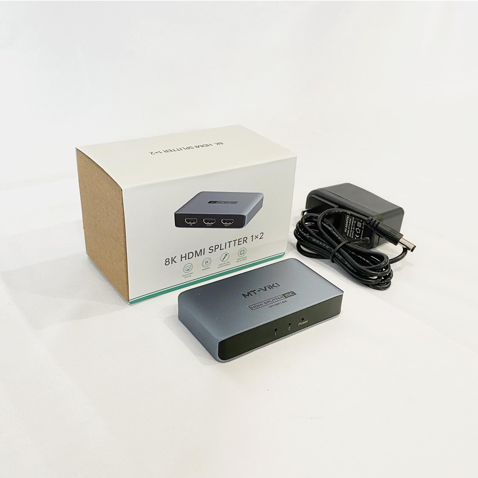 MT-VIKI Splitter HDMI 8K 1x2 1 in 2 Out, 1x2 Splitter HDMI in alluminio, duplicato/specchio, 40 Gbps, HDCP2.3, HDMI 2.1, EDID