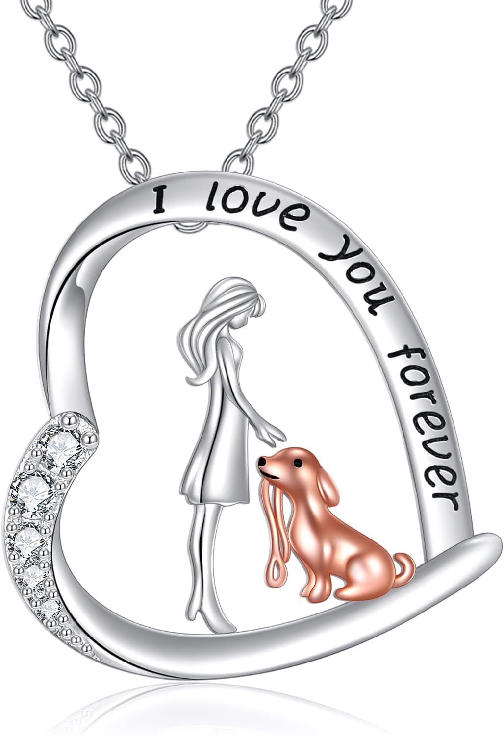 Dog Necklace S925 Sterling Silver Dog Heart Pendant Necklaces Pet Animal Jewelry Gifts for Women