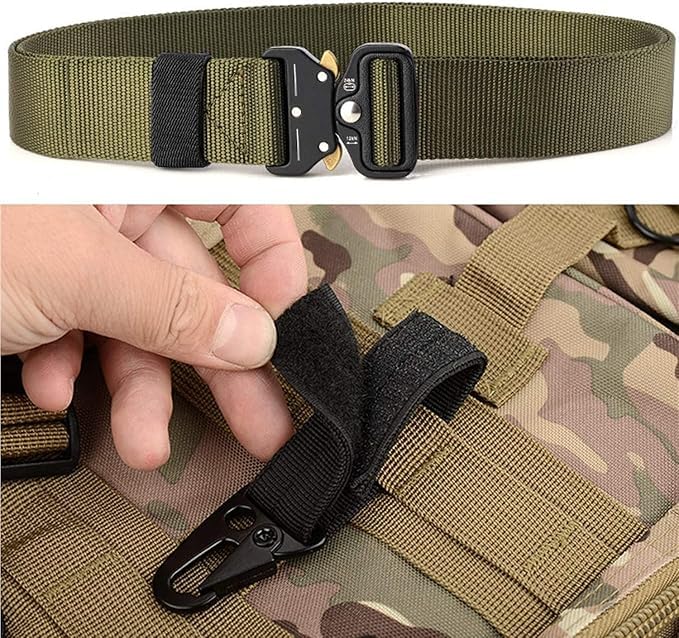 2er Unisex Gürtel Nylon Canvas Belt, Schnellverschluss Military Style Shooters Nylon Gürtel mit Metallschnalle, Armee-Grün + Schwarz, Einheitsgröße