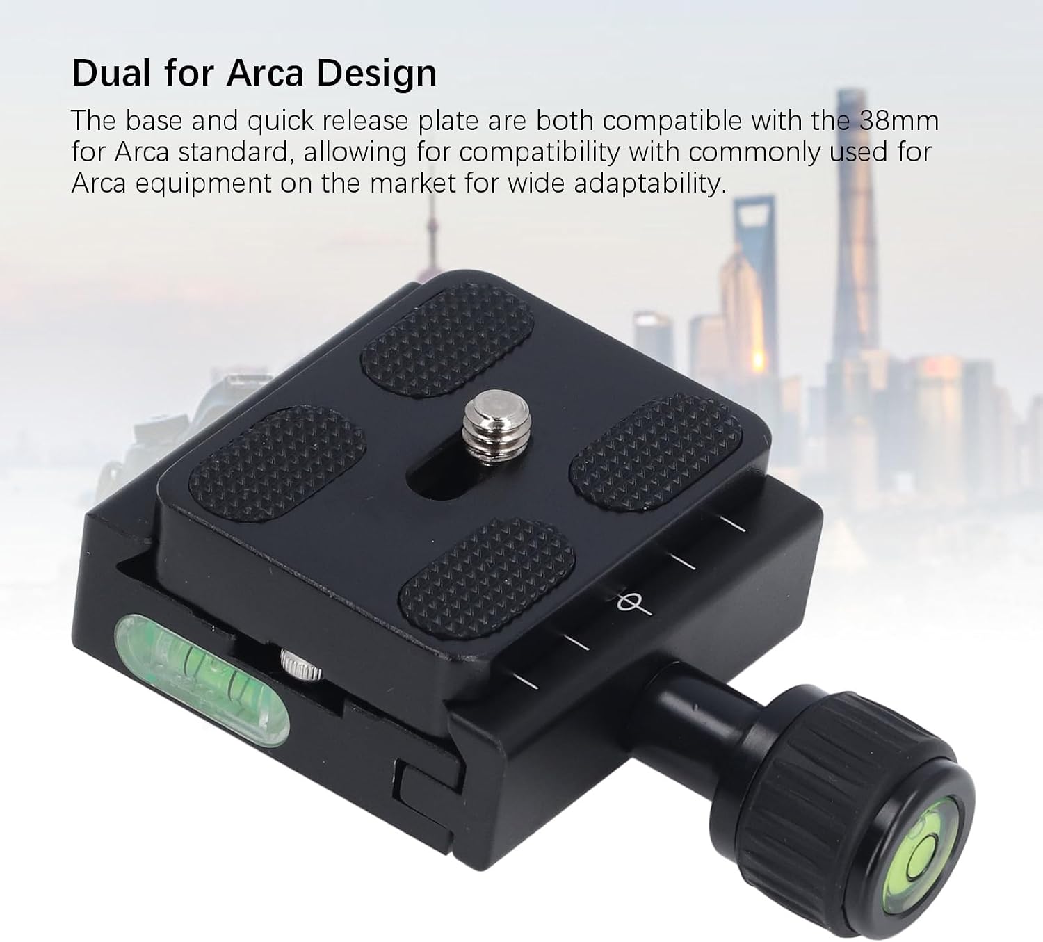 Camera Quick Release Clamp 50mm, Arca Design, Built in 3 Bubble Level, 3/8 to 1/4 Inch Thread, Aluminum Alloy, Compatible with Quick Release Plate 33 to 38mm Wide