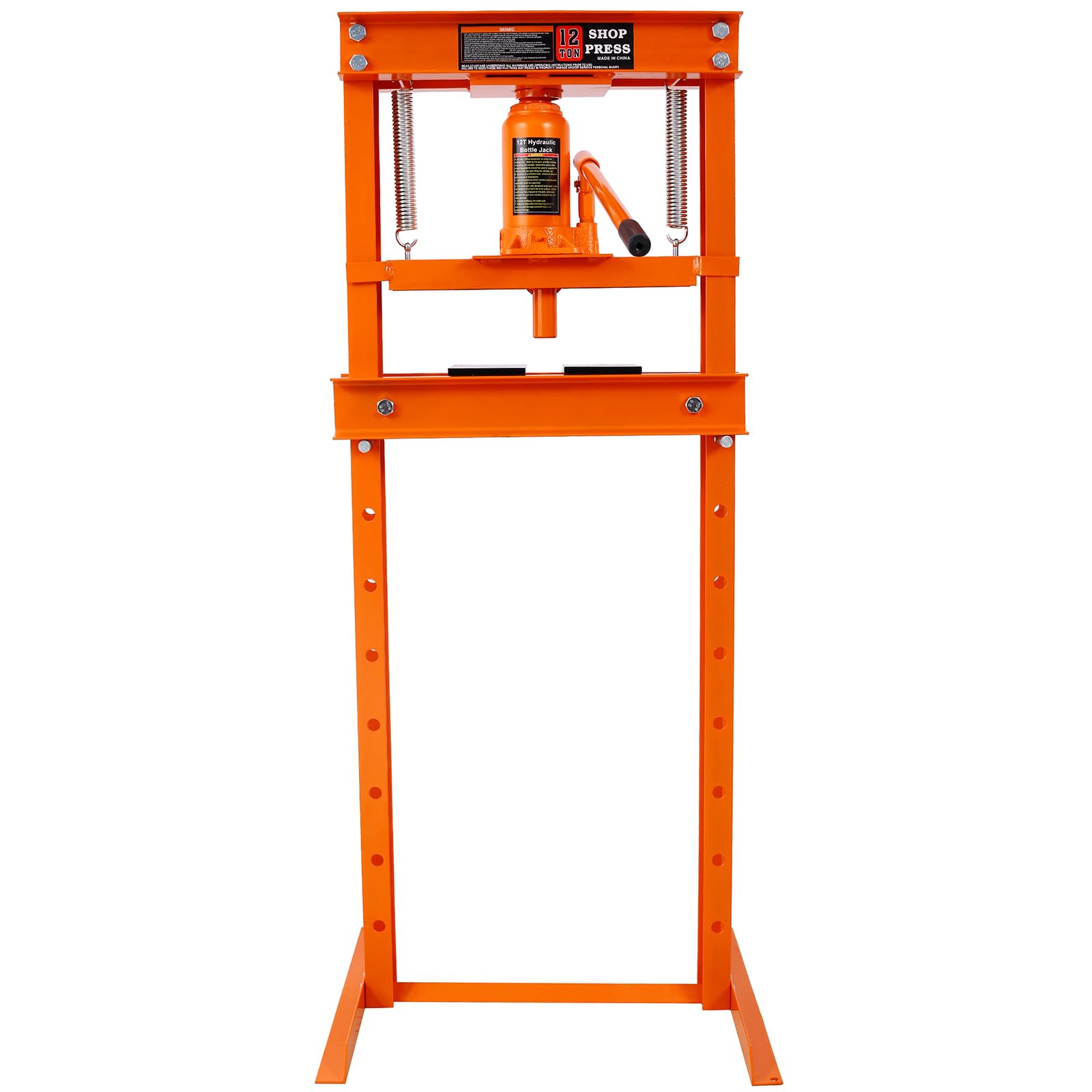12-Ton Hydraulic Shop Press, H-Frame Garage Floor Adjustable Shop Press with Press Plates, Adjustable Working Table Height (Orange)