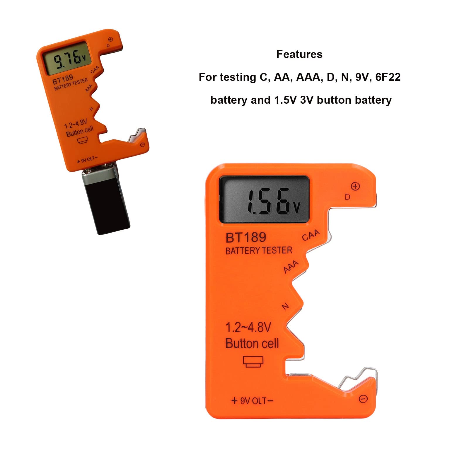 Check AA, Digital Battery Capacity Tester, AAA, 6F22, 9V, and 1 5V Batteries with Ease(Orange)