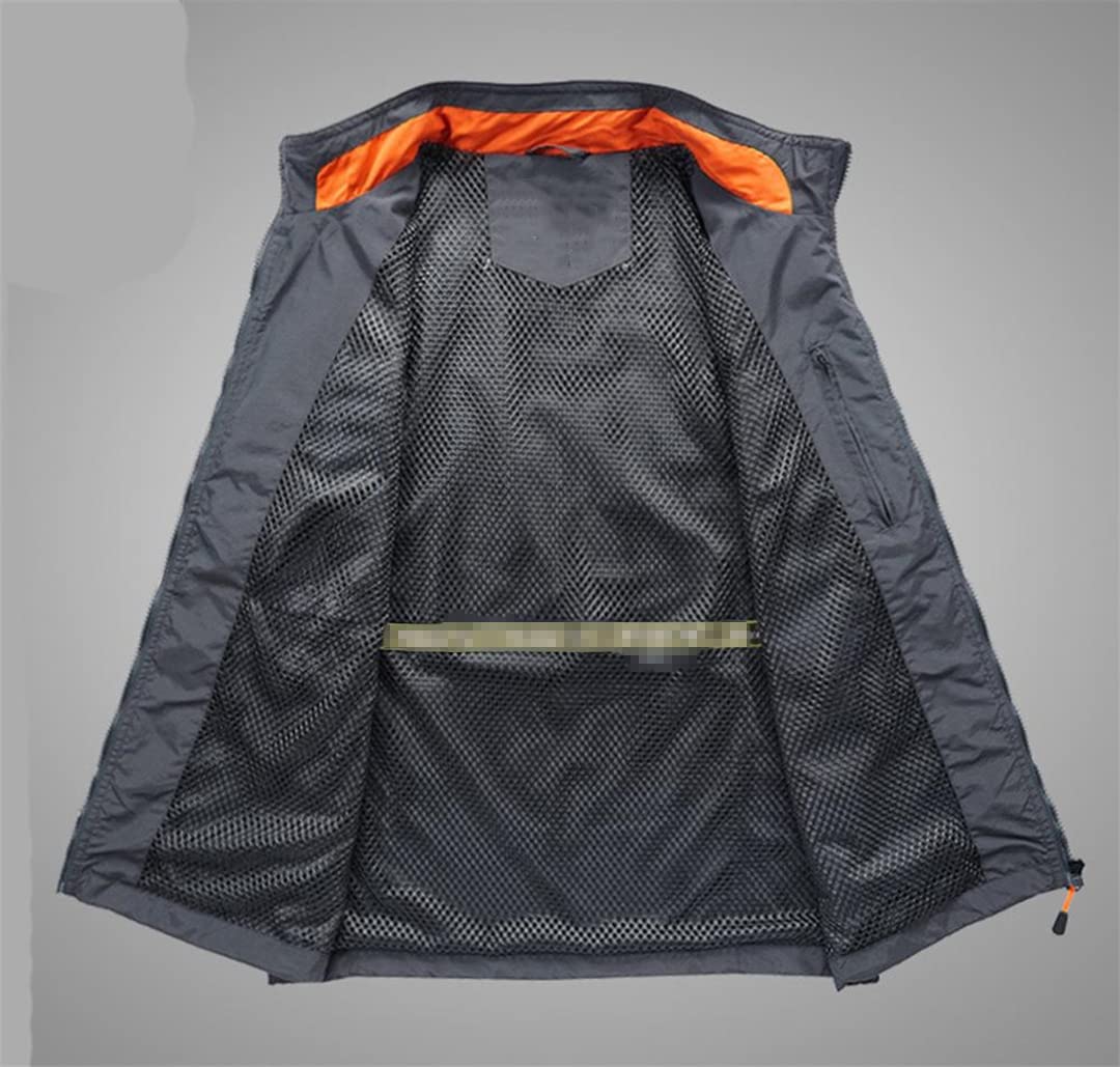 Hommes en plein air multi-poches photographie gilet de pêche mâle col montant fermeture éclair Camping chasse gilet Khaki 3Xl