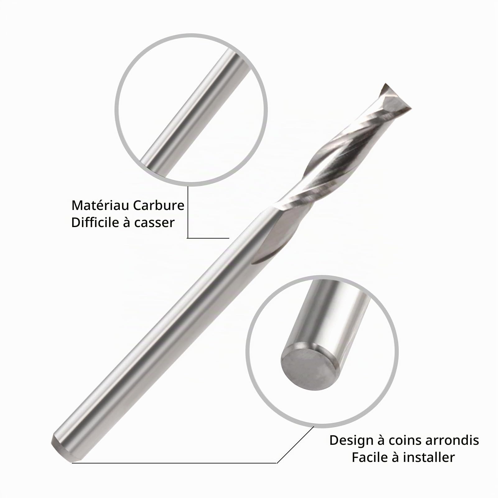 Lot de 5 fraises CNC, tige de 6 mm, diamètre de coupe de 6 mm, longueur de coupe 42 mm, Upcut 2 flûtes, routeur pour couper le bois