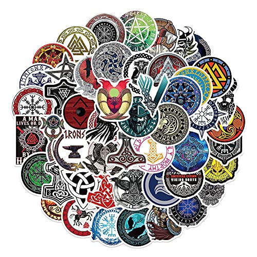 50Pcs Viking Totem Stickers Rune Tattoo Magic Spells Stickers Waterproof Vinyl Stickers Decals for Laptop Water Bottles Bike Skateboard Luggage Computer Phone Gifts for Tattoo Lover(Viking)