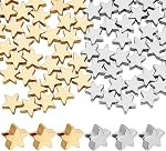 PH PandaHall 2 Couleurs 18K Perles étoilées plaquées or 100pcs Perles d'étoiles à clin d'œil 6mm Stars Shaped Craft Perles Golden Silver Bracelet Perles pour la fabrication de bijoux Colliers d'oreille