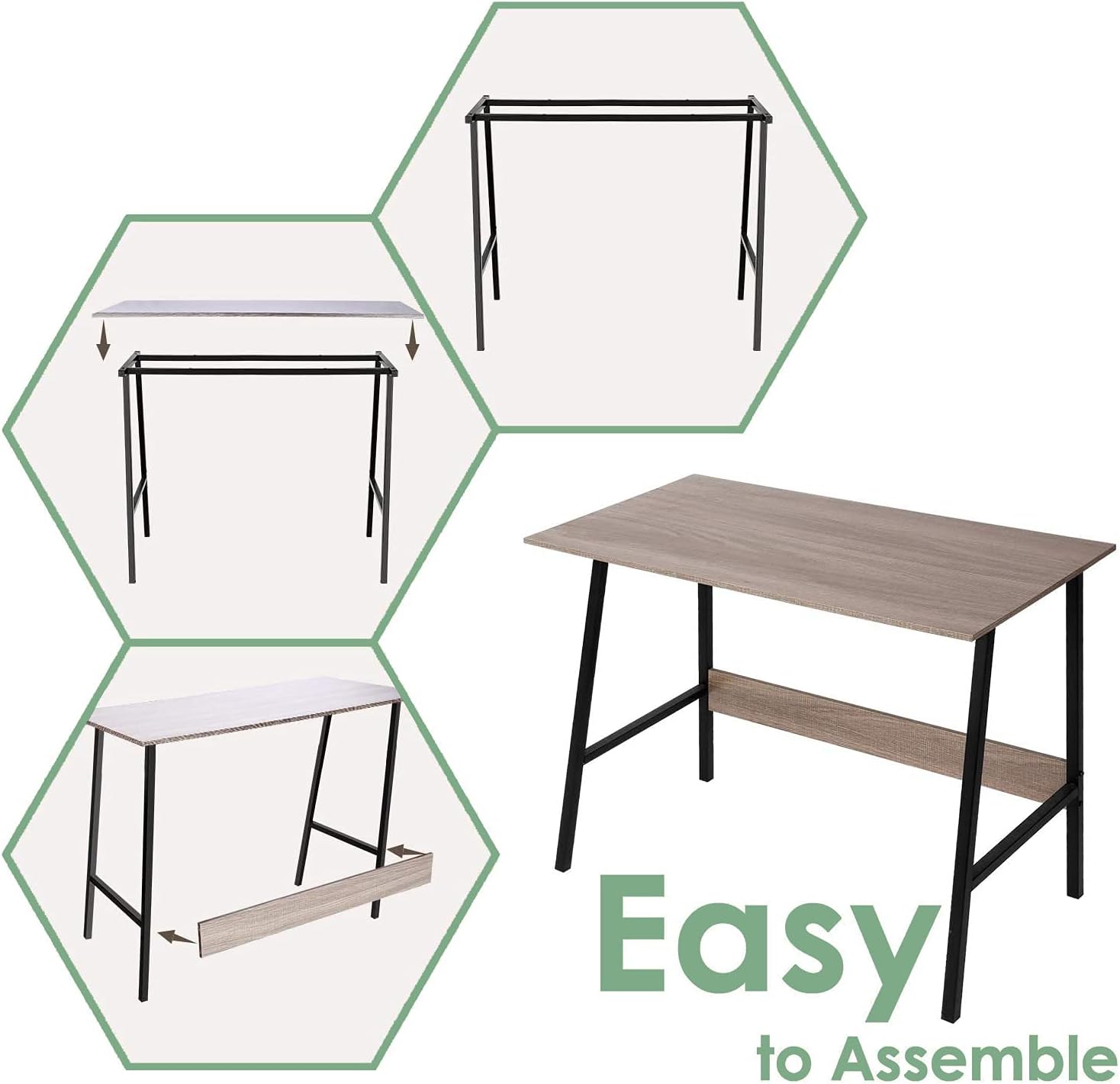 Computer Desk with Trapezoidal Structure & Wood Block Support, Student Desk, Easy Assembly, Study Desk, Writing Desk for Small Space, Home & Office