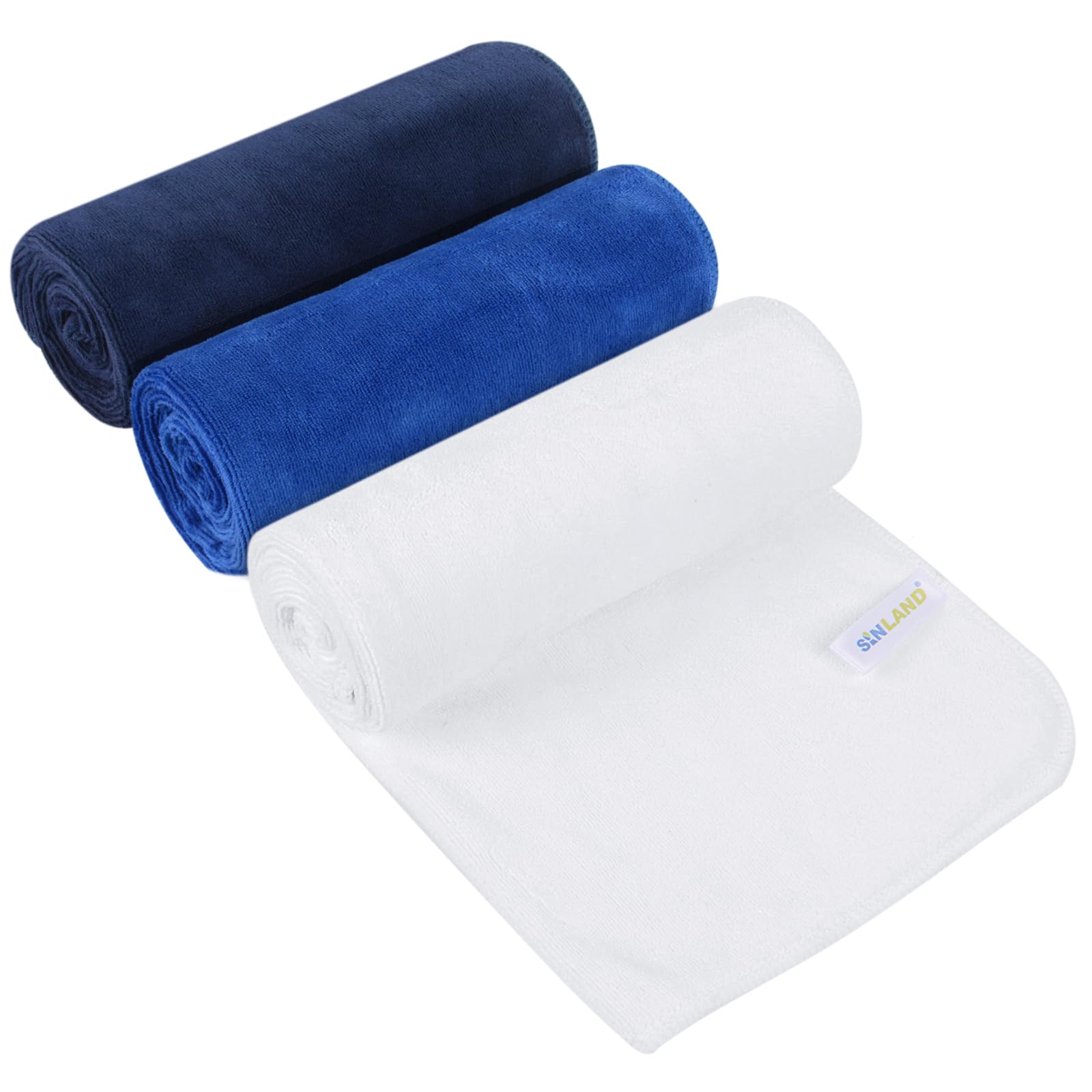 SINLAND Microfibre Gym Towels Sports Fitness Workout Sweat Towel Super Soft and Absorbent (Dark Blue + Blue + White) โ image 1