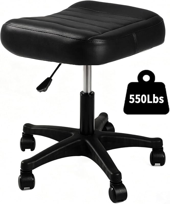 Reposapiés ergonómico ajustable debajo del escritorio, otomano con ruedas | 500 libras|Ruedas silenciosas giratorias de 360°|Asiento grueso de 2,36"| Taburete rodante con ruedas para masajes,salón,spa,clínica,oficina,hogar