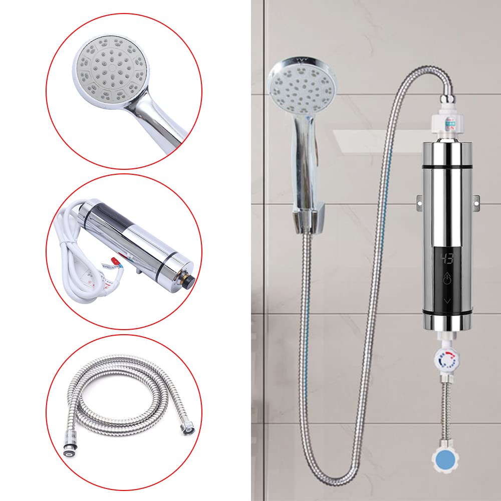 15 dB, pantalla táctil IPX4 + pantalla LED, válvula de control inteligente, calentador de agua de 230 V, grifo con batería de cocina, juego completo – Incluye alcachofa de mano, soporte, válvula y