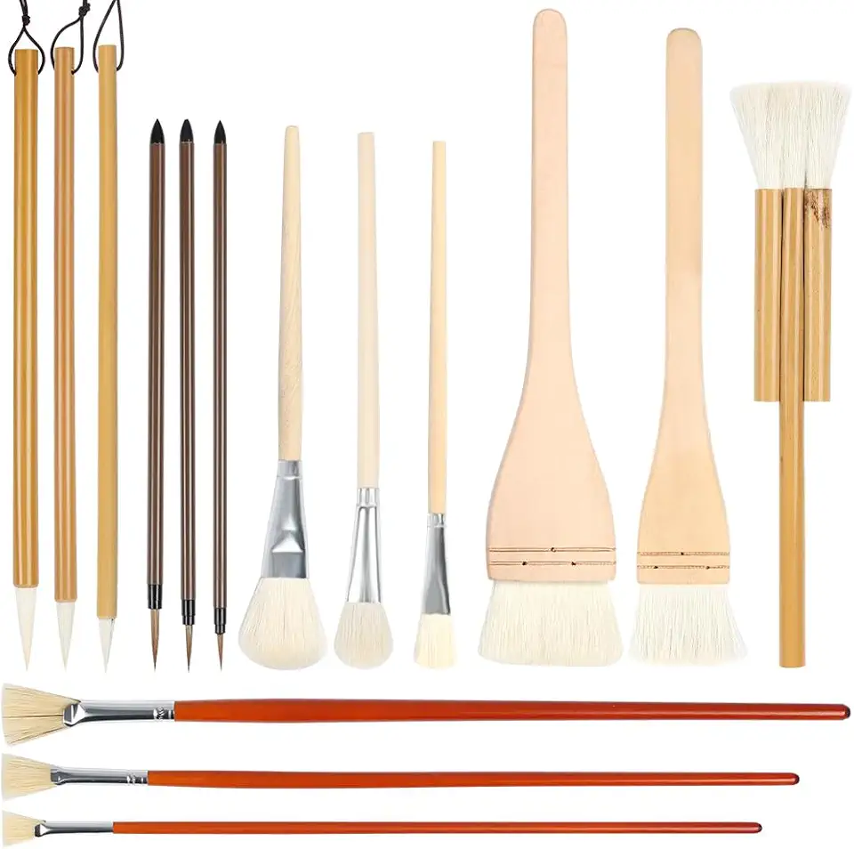 Conjunto de 15 Pincéis de Pintura, Mistura de Pelos de Cabra para Cerâmica, Pincel Pintura, Pincel Aquarela, Pincéis Esmaltados para Cerâmica, Branco
