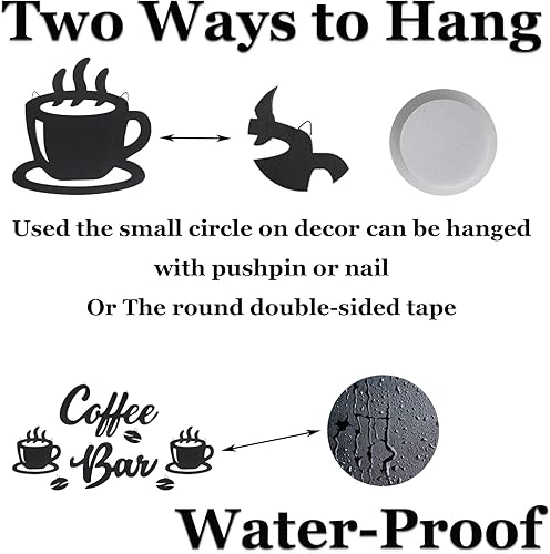 Miniatura 6 de Letrero colgante de barra de café, 7 piezas, arte de pared, letrero de café y bar, decoración de pared con granos de café y tazas, letrero para