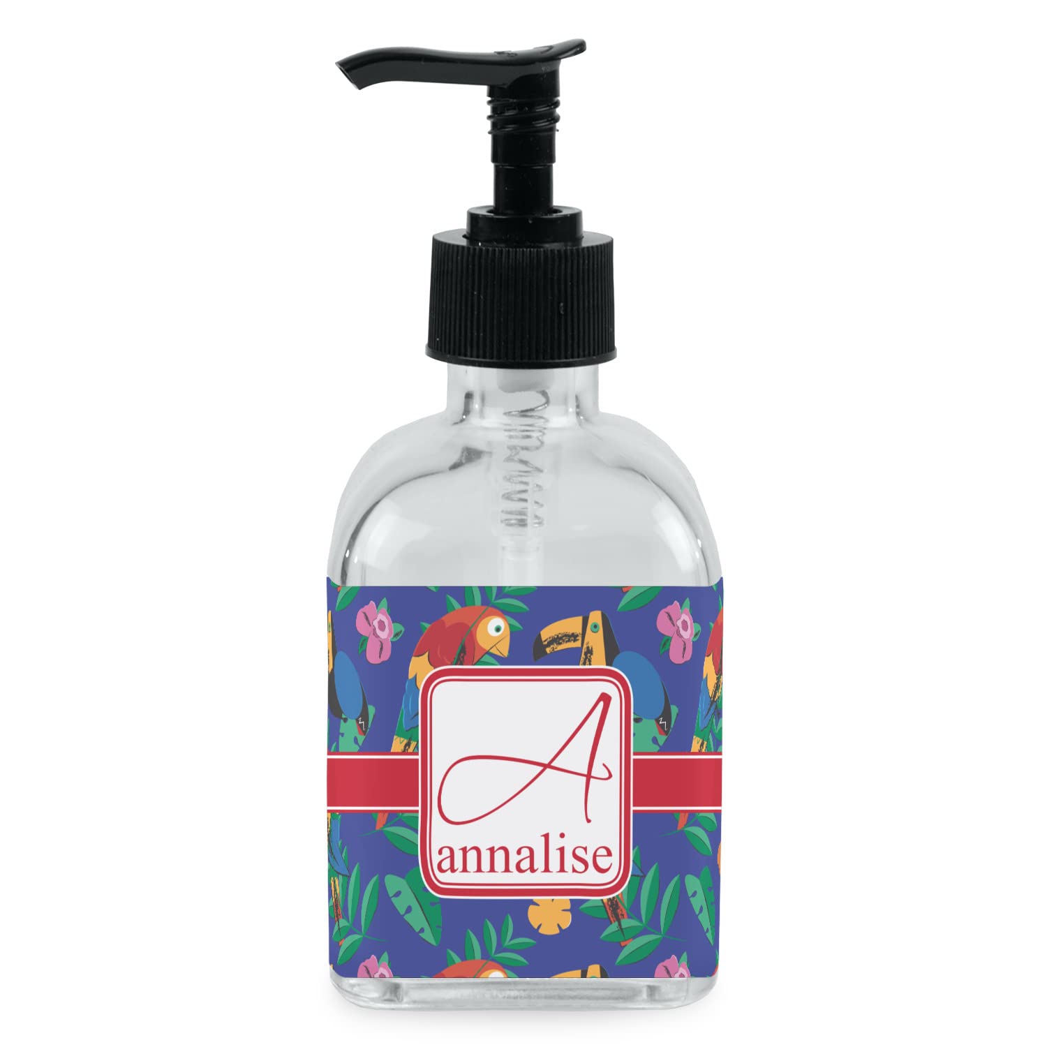 YouCustomizeIt Personalized Parrots & Toucans Glass Soap & Lotion Bottle - Single Bottle
