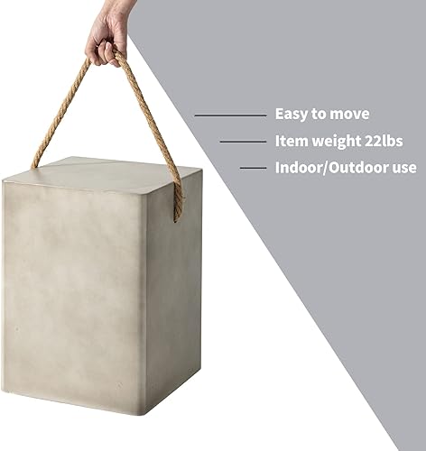 Miniatura 4 de HOMPUS Juego de 2 mesas auxiliares para exteriores con mango de cuerda de cáñamo, 2 piezas de mesa auxiliar natural de hormigón MgO, juegos de mesa