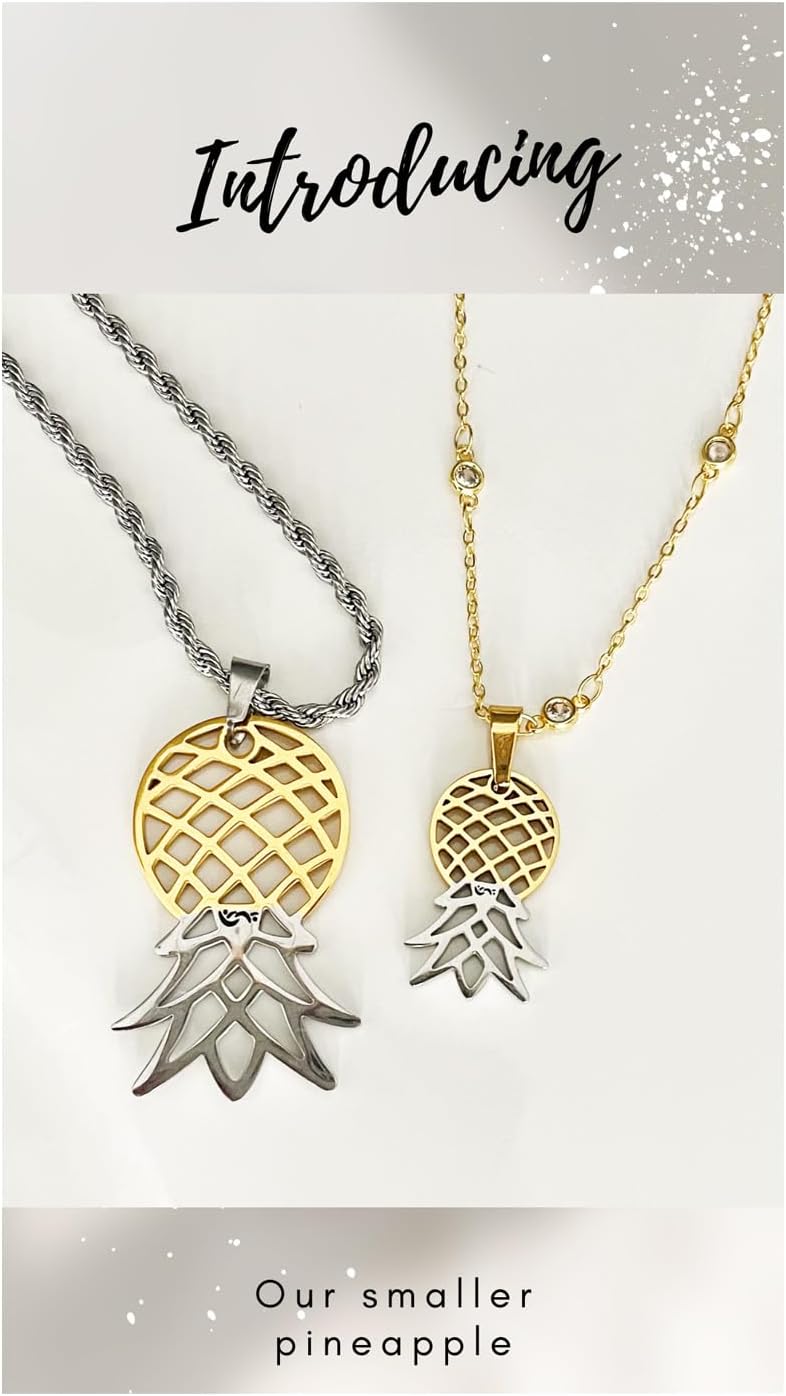 Upside Down Pineapple Necklace – Authentic Lifestyle Jewelry Logo – Stainless Steel Two-Tone Pendant with Rope Chain - Image 2