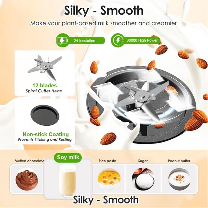 Automatic Nut Milk Maker, 50oz 10 in 1 Soy Milk Maker Machine with 12 Blades, Heatable, LED Display, Low-Noise, for Homemade Almond, Oat, Soy, Coconut, Plant-Based Milks & Non-Dairy Beverages