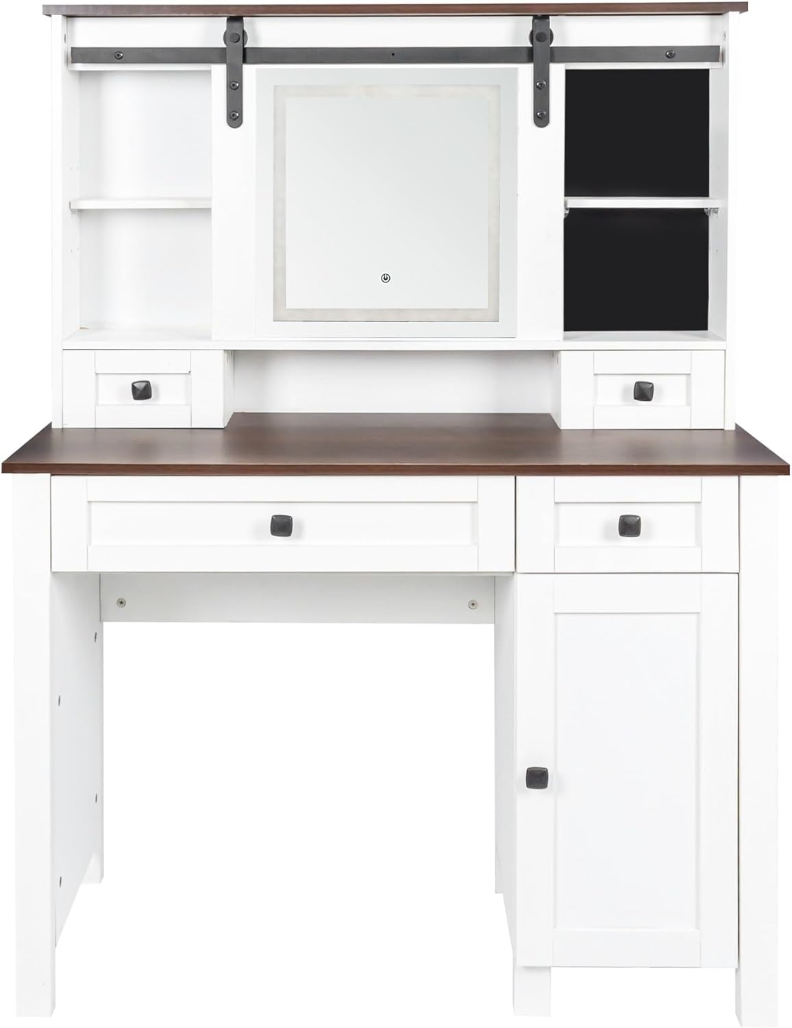 Farmhouse Vanity with Mirror and Light, 41.73” Wide, Vanity with 4 Drawers and 1 Cabinet