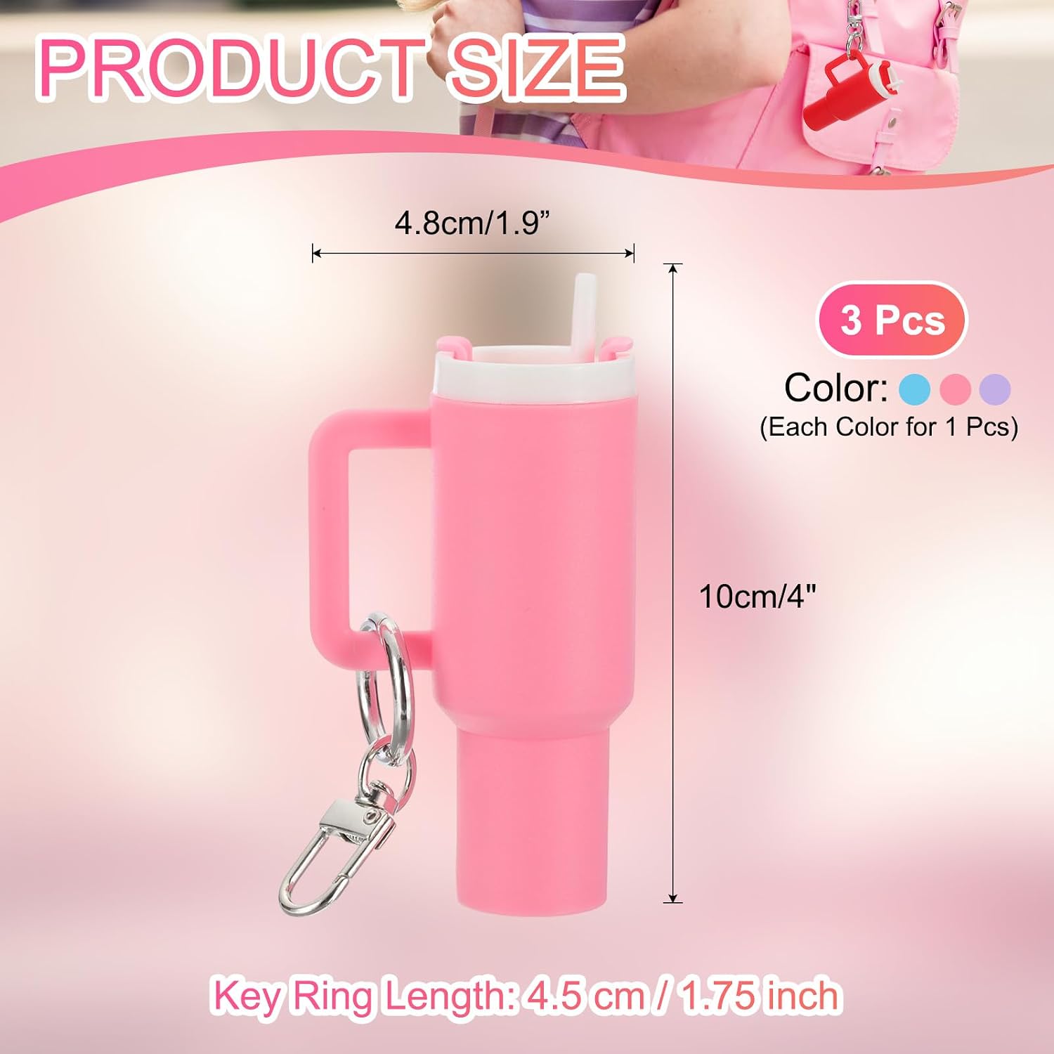 PATIKIL Mini Cup Keychains, Lip Balm Holder Mini Tumbler Keychain Charm for Backpack Handbag Purse image 2